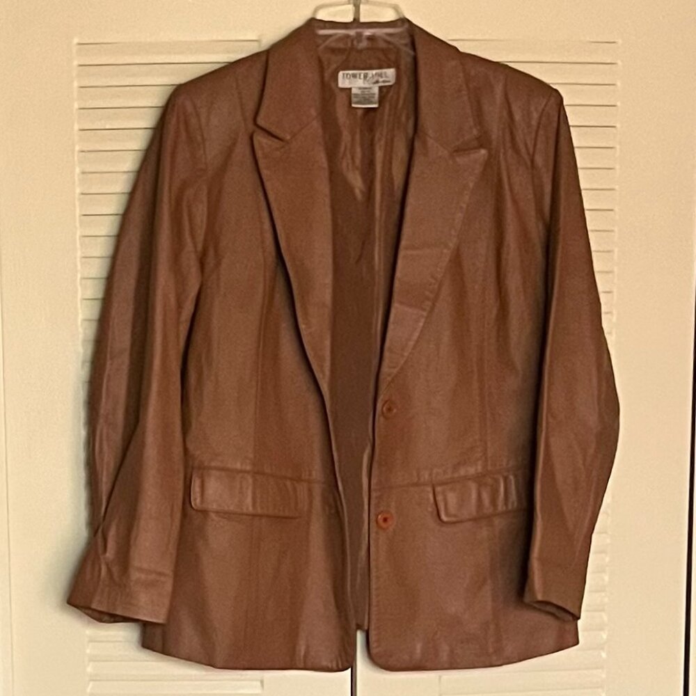 Women’s Brown Leather Blazer Jacket